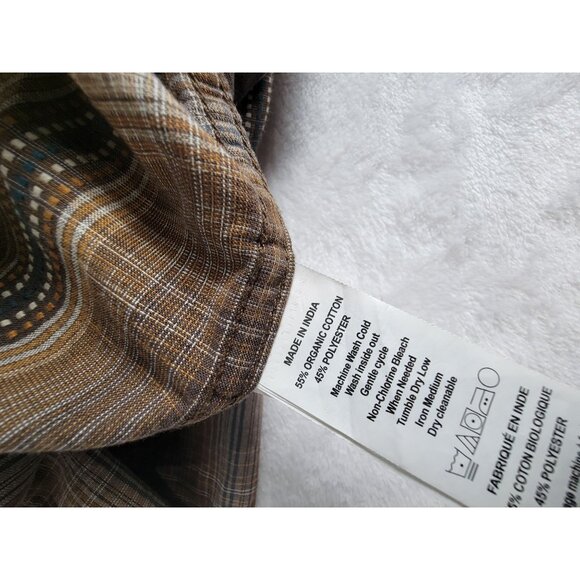 Prana Mens XXL Plaid Long Sleeve Button-Down Shirt Brown Organic Cotton Blend - Picture 4 of 7